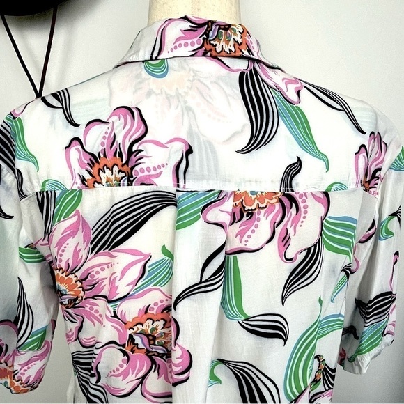 Levi Mahina Tropical Print. Short Sleeve Button Down. Pink White. XS - Picture 8 of 11